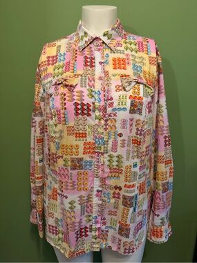 RIANI Colorful Geometric FOODS /dessert  Print Button-Up Shirt